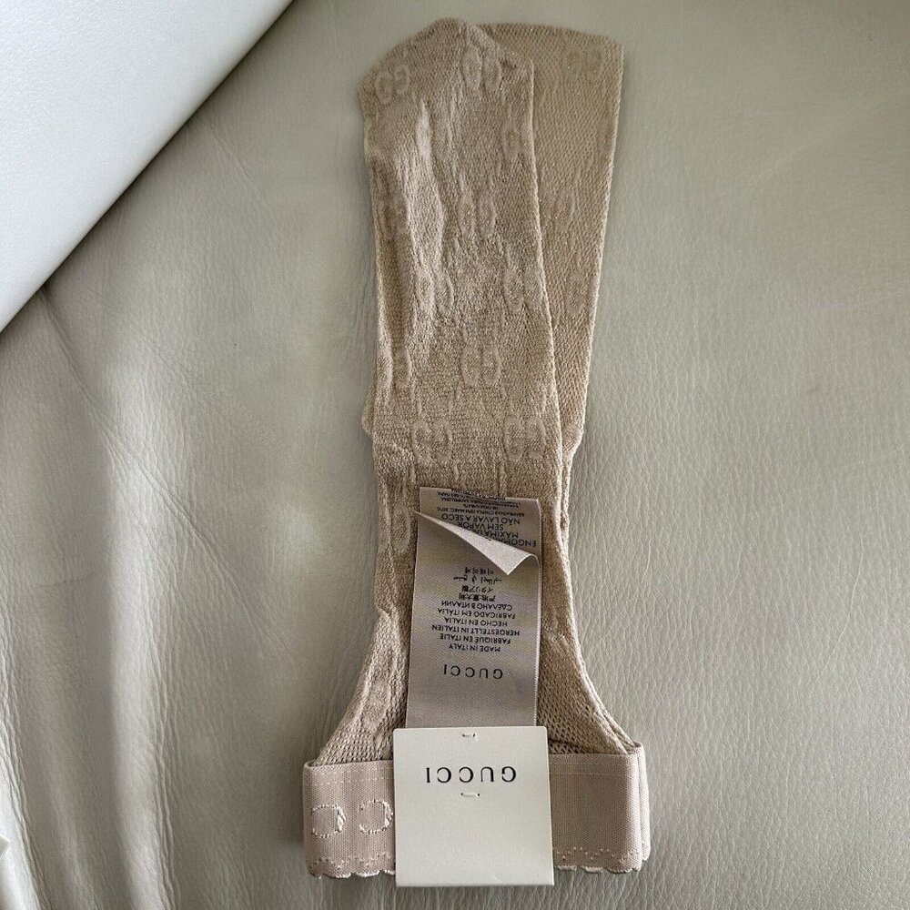 NEW GUCCI SOCKS BEIGE NUDE GG PRINT LUREX LACE SIZE S - Picture 4 of 7